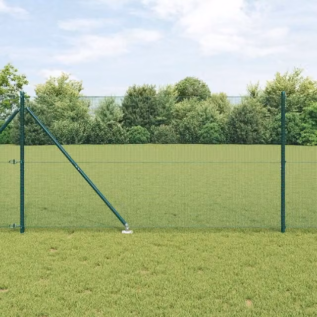 Berkfield Home Green Galvanised Steel Welded Wire Fence with 7 Round Spike Posts, W: 120 cm, L: 10 m