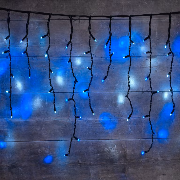 Plus Connect 30m Connectable LED Icicle Lights in Blue and White with Black Cable