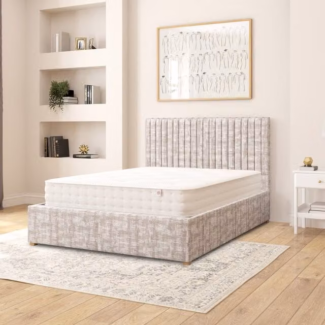 Aspire Grant Double Ottoman Storage Bed in Grey Distressed Velvet Fabric, W: 140 cm x L: 200 cm