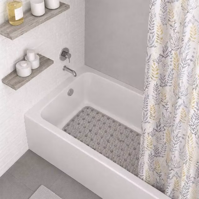Showerdrape Fernland Floral Shower Curtain and Laguna Grey Anti Slip Bath Mat, Grey and White, W: 180 cm, H: 180 cm