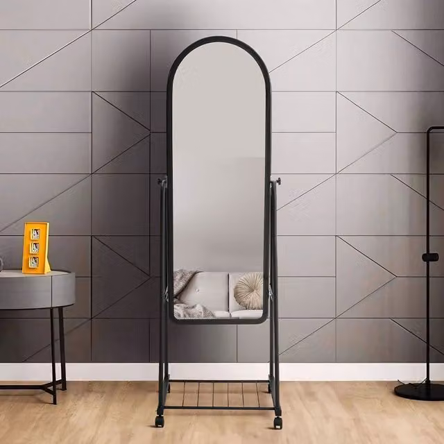 Livingandhome Mobile Arched Full Length Dressing Mirror with Bracket in Black, Width: 45 cm