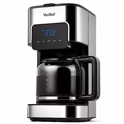VonShef Digital Electric Filter Coffee Machine with 1.5L Capacity, Keep Warm Function and Timer, Silver and Black