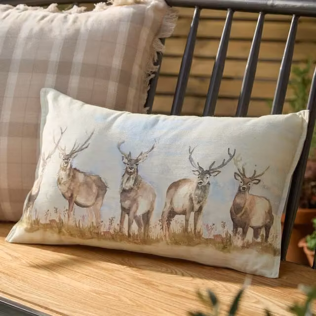 Voyage Maison Moorland Stag Stain Repellent Outdoor Cushion in Beige and Brown, W: 50 cm, H: 30 cm