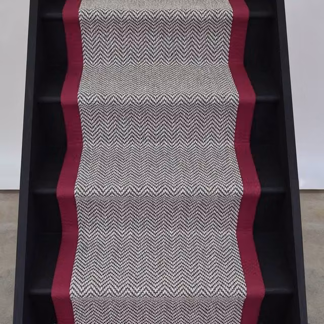 RainbowHome Herringbone Java Stair Runner in Beige with Red Cotton Border, W: 60 cm, L: 650 cm