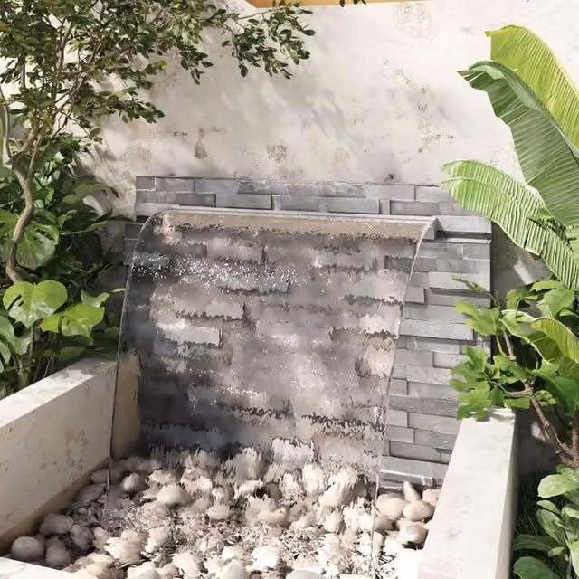 Berkfield Home Rectangular Waterfall Pool Fountain in Silver Stainless Steel, Width: 110 cm