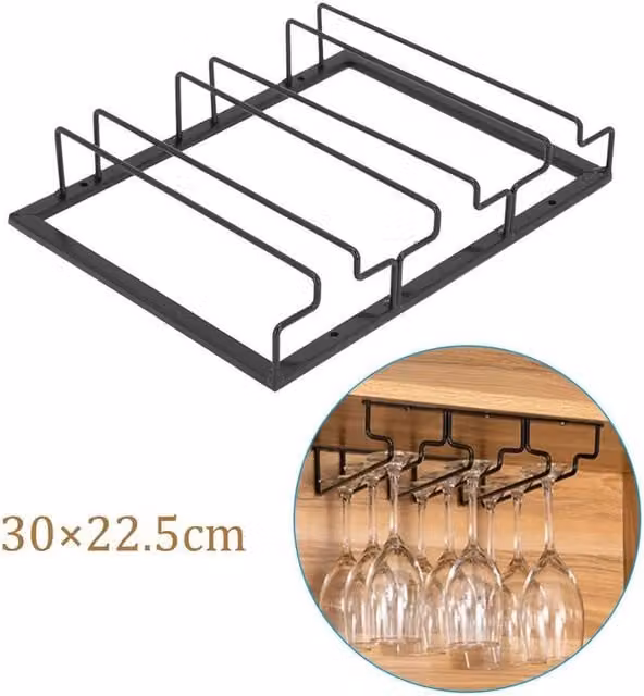 SPETLEK Black Hanging Wine Glass Holder with 3 Slots, W: 30 cm, H: 22.5 cm