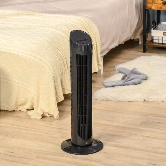 HOMCOM Black Tower Fan with 3-Level Wind Control and Noise Reduction, 75cm Height
