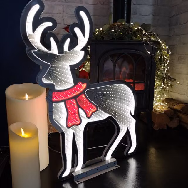 Samuel Alexander 60cm LED Standing Reindeer Infinity Christmas Decoration with Metal Base in White