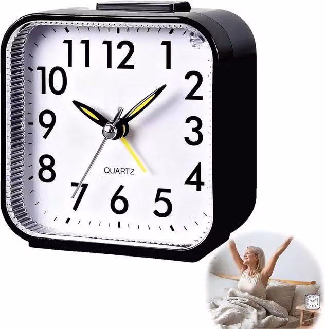 SPETLEK Modern Analog Tabletop Alarm Clock with Illuminated Night Light in Black, Red, Green or White