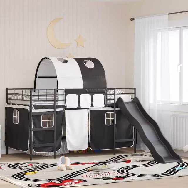 Berkfield Home Kids' Loft Bed Frame in Black Metal, W/D/H: 90 x 200 cm