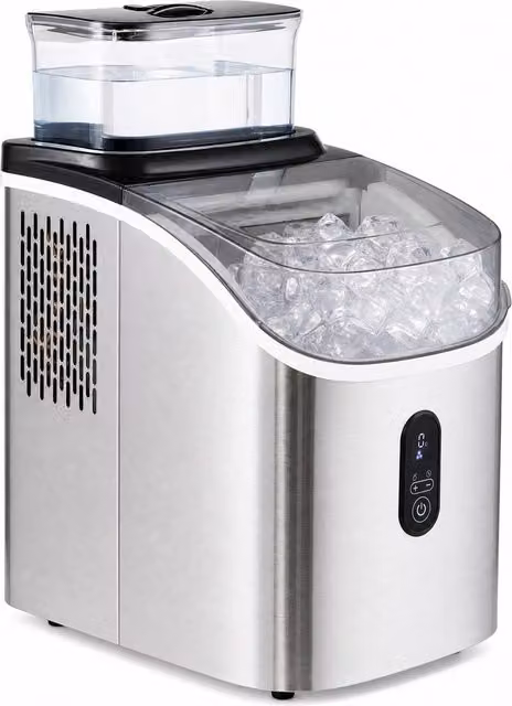 Costway Self Cleaning Countertop Ice Cube Maker in Silver with Timer and Stainless Steel Finish
