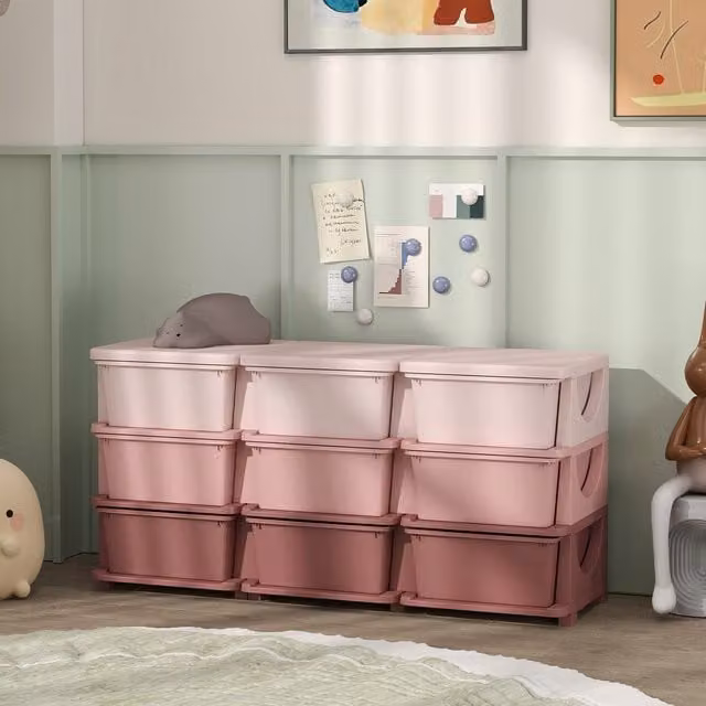 HOMCOM Pink 3 Tier Kids Storage Chest with Drawers