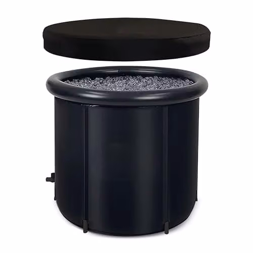 Menkind Inflatable PVC Ice Bath Cold Water Plunge Tub with Protective Lid, Pump and Outlet Tap, Multicolour/Black, 330 L Capacity