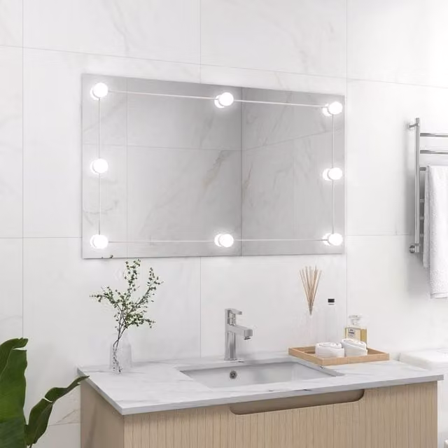 Berkfield Home Rectangular Frameless LED Wall Mirror in Silver