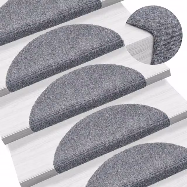 Berkfield Home Self-adhesive Stair Mats, 5 Pieces, Light Grey, W: 56 cm, D: 17 cm, H: 3 cm