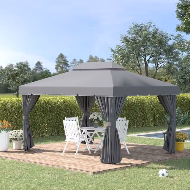 Outsunny Modern Hip Roof Gazebo Canopy Garden Shelter in Grey and Black