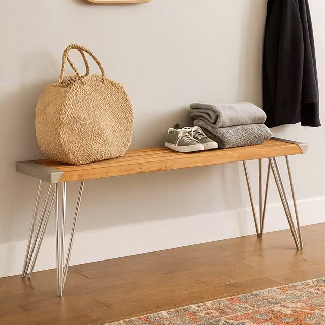 Orsina Nandri Slatted Teak Wood Bench in Brown