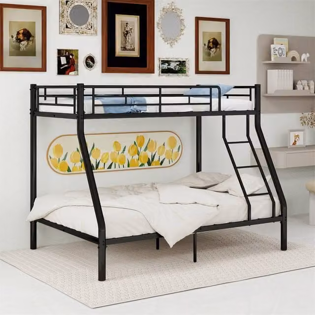 Direct Wicker Single Metal Bunk Bed with Ladder and Guardrails in Black