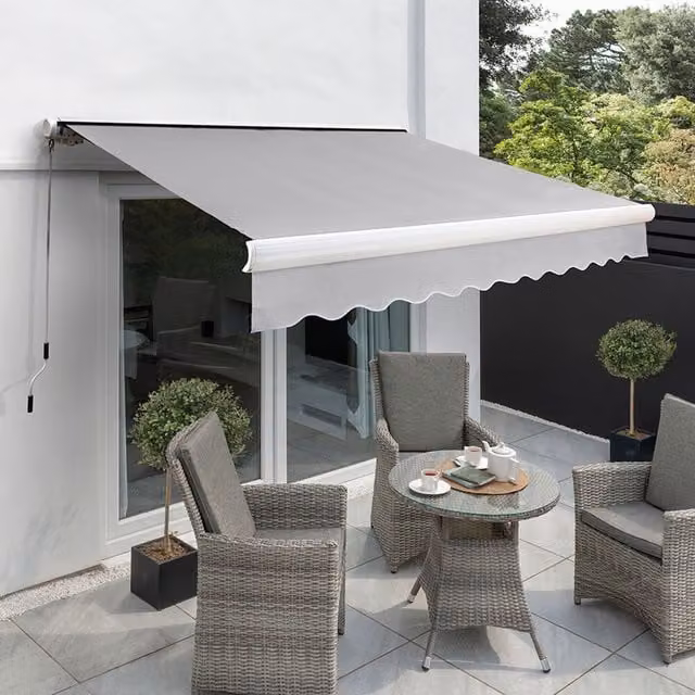 Primrose Full Cassette Electric Patio Awning with Silver Canopy, W: 400 cm, D: 300 cm