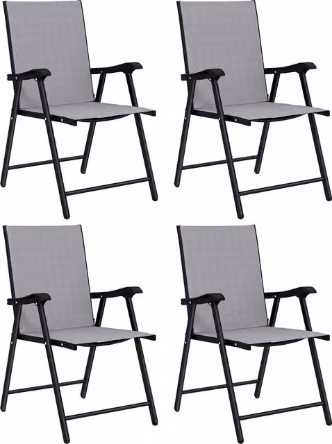 Outsunny Set of 4 Folding Garden Dining Chairs with High Back, Armrests and Textilene Seats in Light Grey