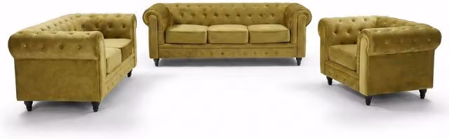 Bravich Chesterfield 6-Seater Scroll Arm Velvet Sofa in Green