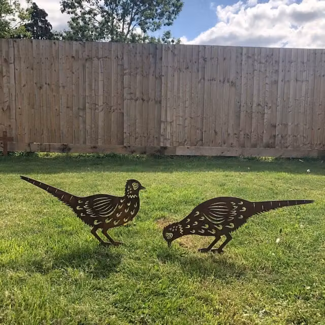 Rustic Warehouse Norfolk Limited Pair of Rusty Metal Pheasant Garden Statues in Brown