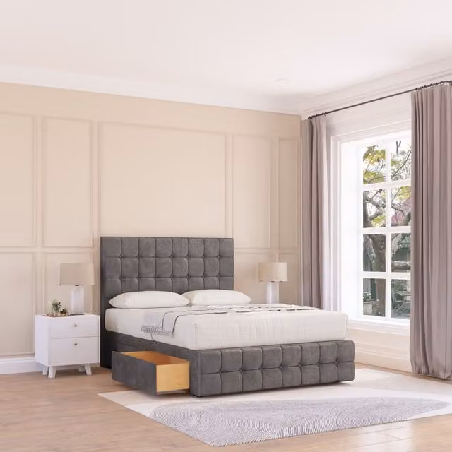 Sloomy Berlin Chesterfield Upholstered Divan Bed Frame with Headboard in Grey, W/D/H: 180 x 200 cm