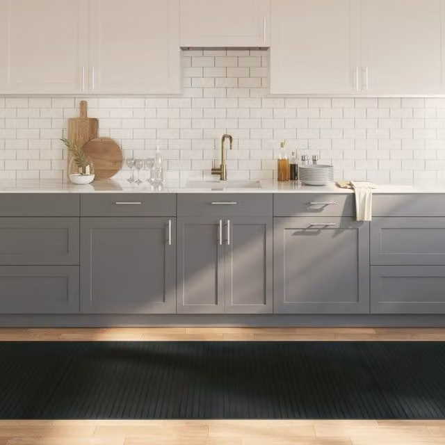Berkfield Home Rectangular Bamboo Rug in Grey, W/D/H: 100 x 500 cm