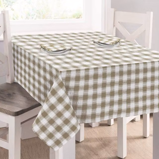 Kitchen Trends Seersucker Gingham Check 100% Cotton Square Tablecloth in Beige