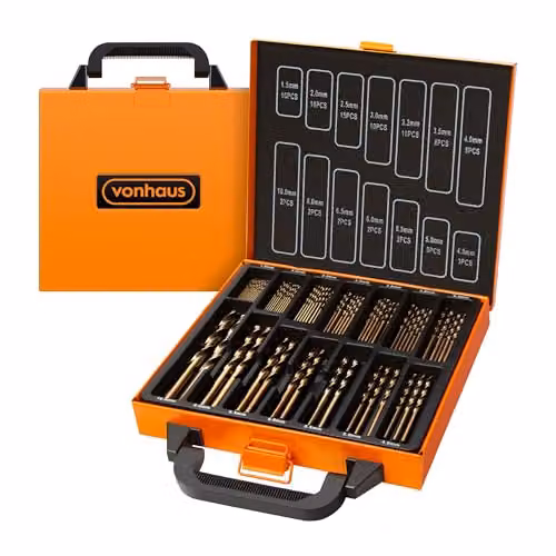 VonHaus 99 Piece Cobalt Coated HSS Metal Drill Bit Set with Grey Carry Case Organiser, 1.5-10 mm