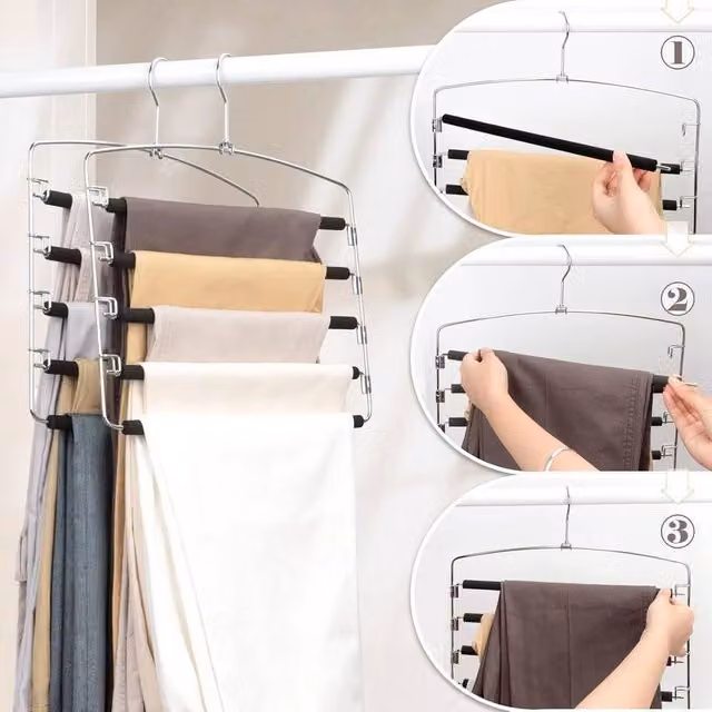 EONLION 2-Pack Non-Slip Metal Trouser Hangers in Silver, Width: 100 cm