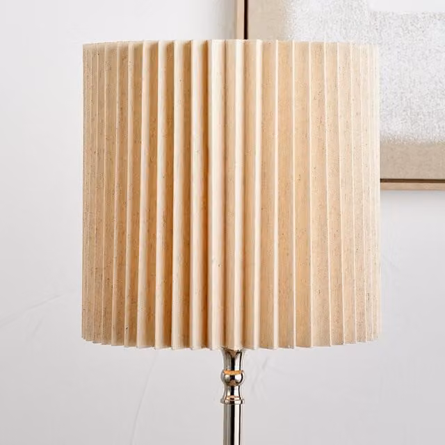 Pacific Lifestyle Natural Linen Hard Pleat Lampshade in Beige and Yellow, Diameter: 30 cm
