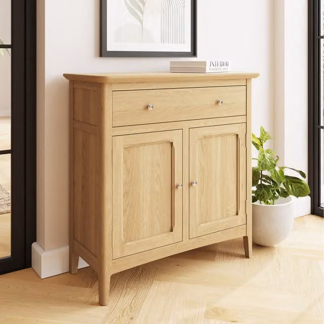 FWStyle Ash 2 Door 1 Drawer Sideboard in Beige with Brushed Handles