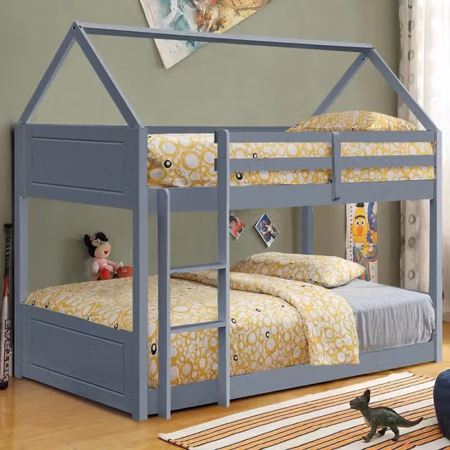 Comfy Living Grey House Style Single Bunkbed for Children, W/D/H: 190 x 90 x 91.44 cm