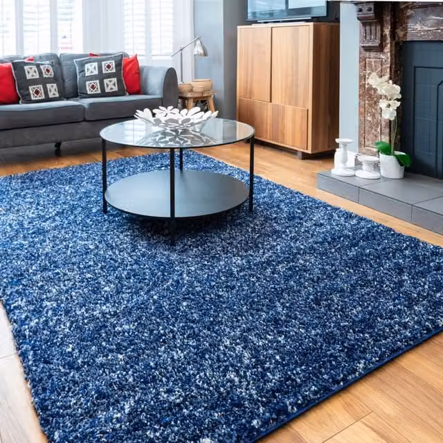 Kukoon Soft Shaggy Rug, Navy Blue Deep Pile Fluffy Bedroom Carpet, W: 160 cm, D: 230 cm