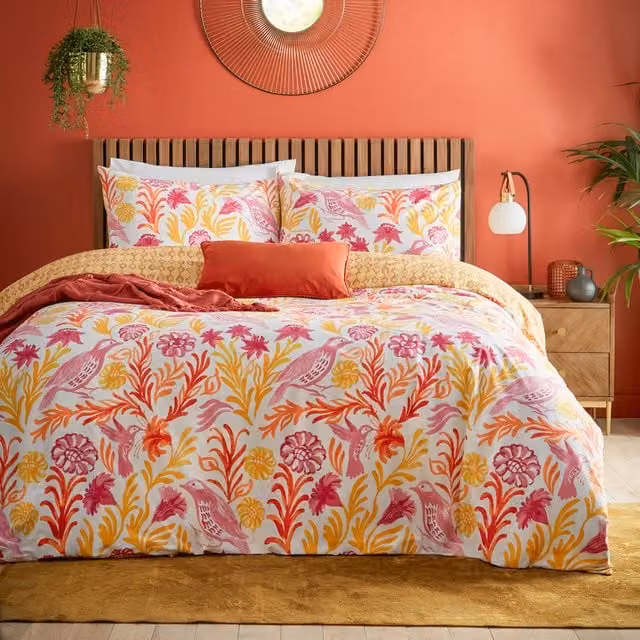 Alentjo Trending Reversible Floral Duvet Cover Set in Citrus, Multicolour, 140 x 200 cm
