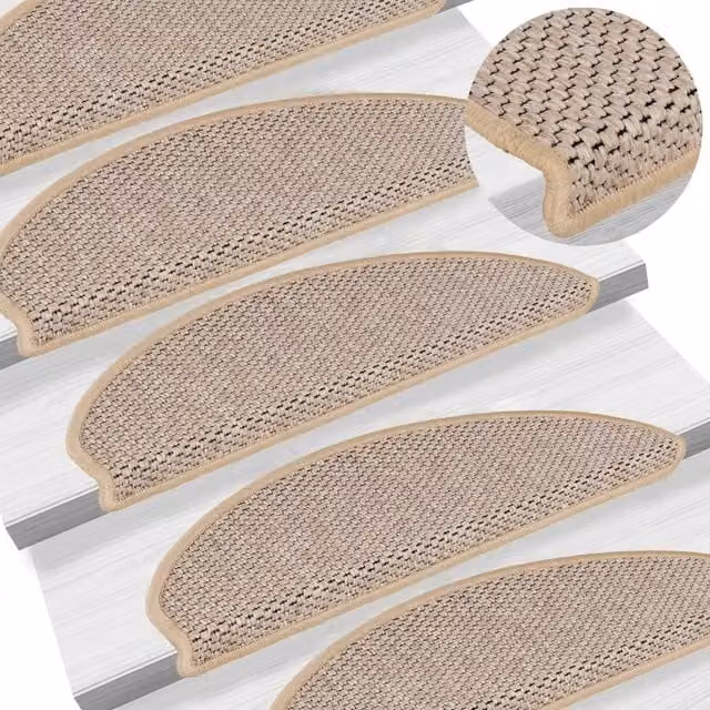 Berkfield Home Self-adhesive Sisal-Look Stair Mats, 15 Pieces, Light Beige, W: 65 cm, D: 21 cm, H: 4 cm