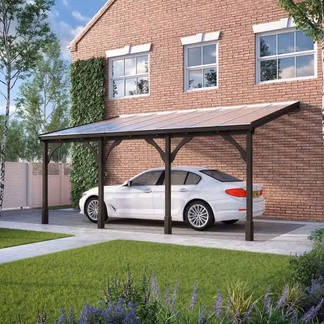 Rutland County Garden Furniture Ltd Polycarbonate Roof Wood Carport in Brown and Light Green, W: 722 cm, D: 270 cm, H: 250 cm