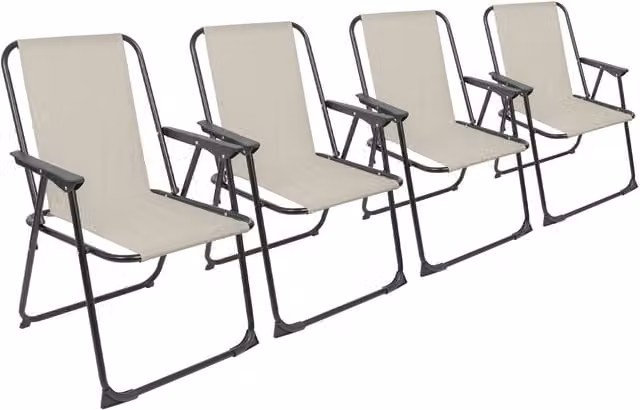 Harbour Housewares Maritime Folding Metal Beach Chair with Armrests in Beige