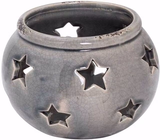 Lemon Pavilion Furniture and Decor Garda Star Ceramic Candle Lantern, Grey, L14 x W14 x H10 cm