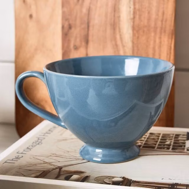 Dibor Montmartre Set of 12 Large French Blue Ceramic Tea Cups and Coffee Mugs