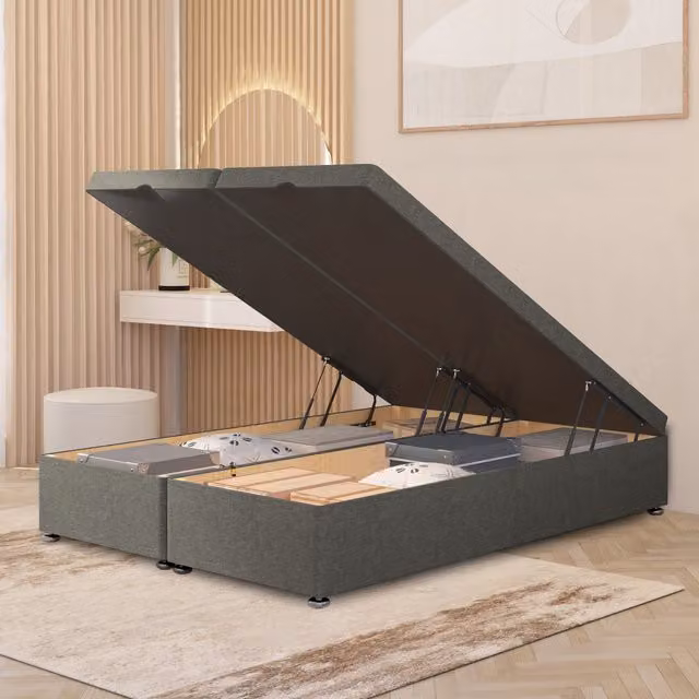 Somnior Beds Ltd Silver and Grey Upholstered Ottoman Divan Bed Frame with Lift Up Base, W/D/H: 90 x 190 x 92 cm