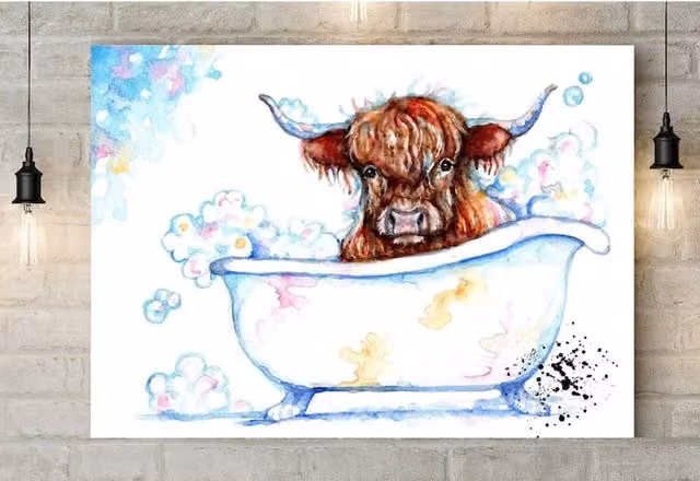 BebesArts Bathtime! Canvas Wall Art, Brown and Multicolour, W: 40.64 cm x H: 40.64 cm