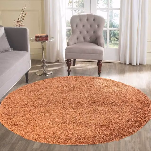 Desire Rugs Plain Modern Shaggy Square Area Rug in Orange, W/D/H: 120 x 120 x 4.5 cm