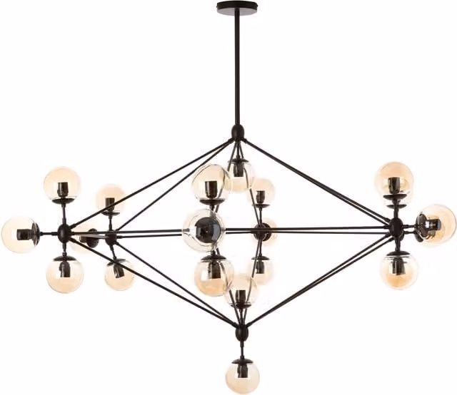 Fifty Five South Orsina Mid Century Sputnik Style 21 Arm Pendant Lamp in Matte Black with Brown Glass Globes