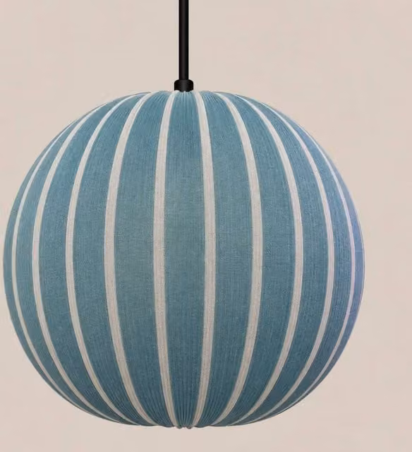 CGC Lighting Fleur Large 45cm Blue Striped Round Globe Lantern Fabric Lampshade