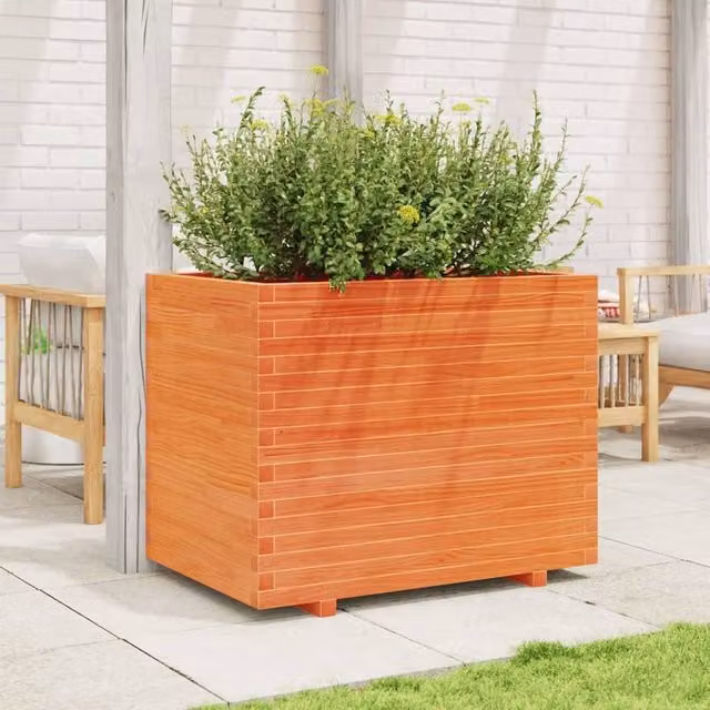Berkfield Home Beautiful Garden Planter in Wax Brown, Solid Wood Pine, W/D/H: 90 x 60 x 72 cm