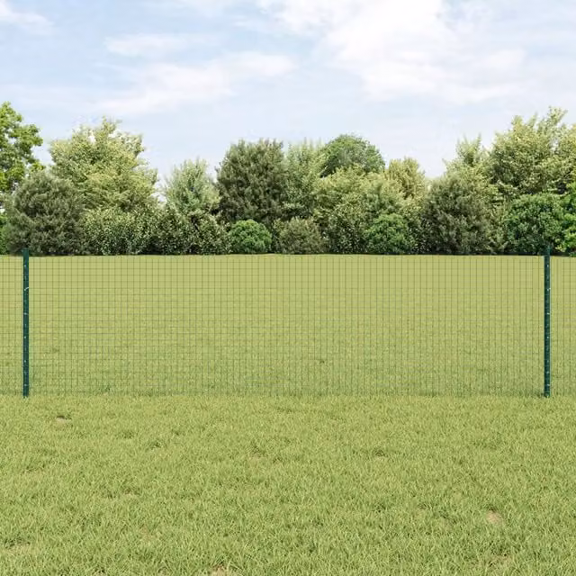 Berkfield Home Green Steel Welded Wire Fence with 5 U-Profile Posts, W: 10 m, H: 0.6 m