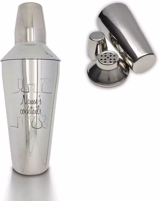 Uniqueful Personalised Engraved Stainless Steel Cocktail Shaker in Silver, 1000 ml