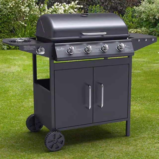 BillyOh Georgia 4 Burner Gas BBQ Grill with Side Burner in Silver and Stainless Steel